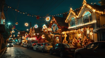 Obraz premium Christmas decorated houses with bright and cheerful atmosphere