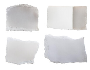 set of white torn out paper isolated on white background, cutout