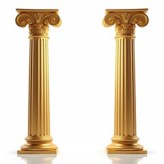 Golden Classical Columns Isolated on White Background