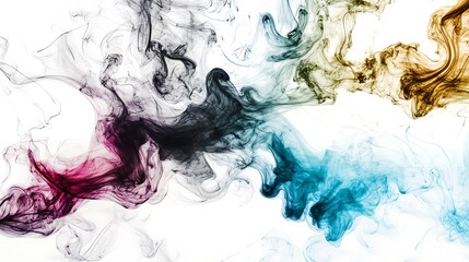 Fototapeta premium A fantastical and imaginative depiction of a fantastical colorfull smoke, with shades of gold, silver, and turquoise intertwining and overlapping to create a mesmerizing and enchanting effect