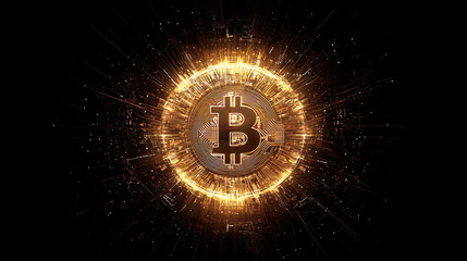 Bitcoin Symbol Surrounded by Radiant Sparks