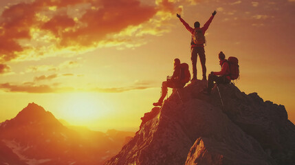 Summit Celebration at Sunrise with Adventurers