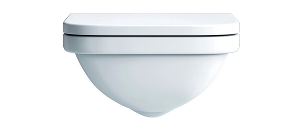 Isolated image of a white ceramic toilet from the front.