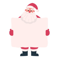 Christmas banner Santa Claus holding a sheet of paper. Hand drawn vector illustration