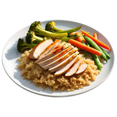 Fried meat, with rice & vegetables Png image