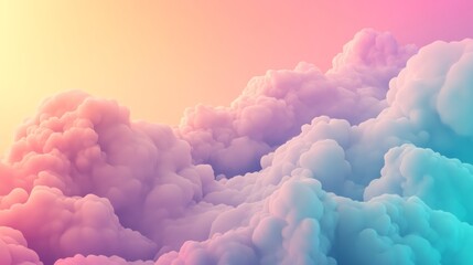 Pastel background with soft clouds and gradients creates a dreamy and whimsical atmosphere.