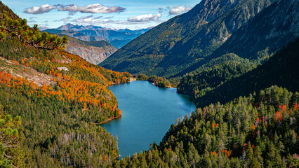 Aigüestortes i Estany de Sant Maurici National Park. View of the Lake Sant Maurici
