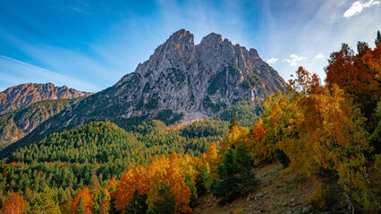Aigüestortes i Estany de Sant Maurici National Park. Els Encantats mountain (2,748 m) in Sant Maurici Lake