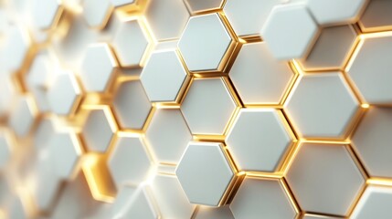 Digital hi-tech luxury: White and gold hexagonal background, sophisticated vector art