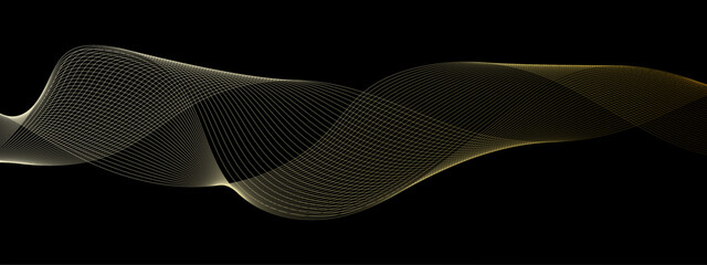 Abstract golden or yellow wave and curve lines background. Abstract frequency sound wave technology and science background. Wavy banner, template design.	
