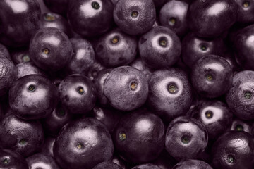 Ripe acai berries as background, top view