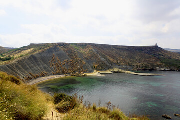 Coast of the beautiful beach with no people. Malta beautiful landscapes