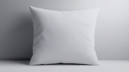 A plain white decorative pillow on a simple gray background, showcasing minimalist design and texture in a modern living space