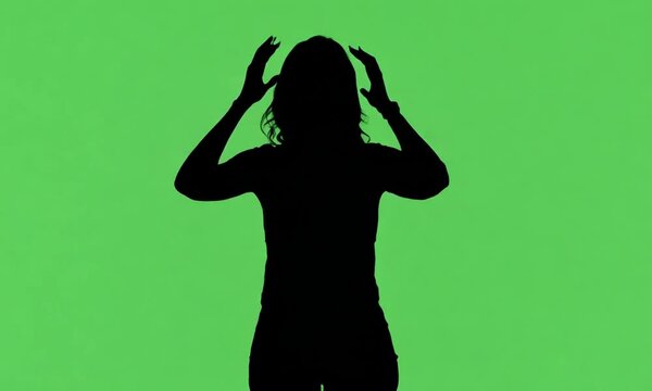 Yelling woman silhouette on green screen. Generative AI