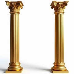 Obraz premium Golden Classical Columns Isolated on White Background