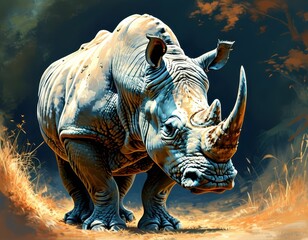 Fototapeta premium Powerful rhino in the wild, with detailed textured skin.