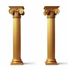 Golden Classical Columns Isolated on White Background