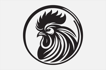 A black-and-white vector silhouette of a rooster head.