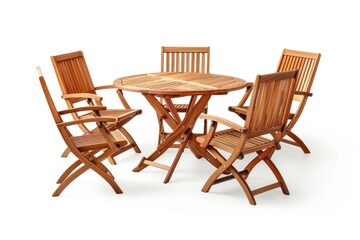 Set of teak wood table and chairs isolated on white background. Saved with clipping path