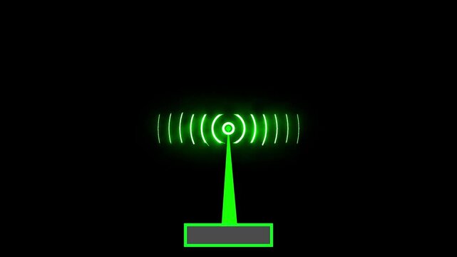Technology Radio waves green signal icon isolated animation on black background.