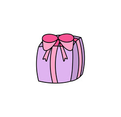 Illustrated pink and purple gift present with a bow