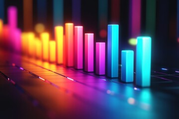 Fototapeta premium 3D bar chart with vivid colors, conceptual design, floating in digital space