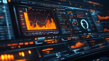 Obraz premium A futuristic digital dashboard displaying real-time stock market trends