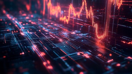 A futuristic digital dashboard displaying real-time stock market trends