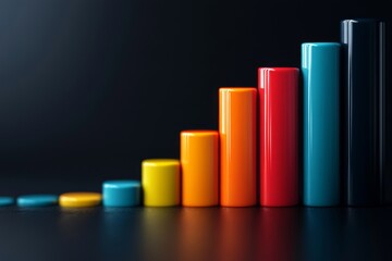 Abstract 3D bar chart, colorful and sleek, data visualization, modern design