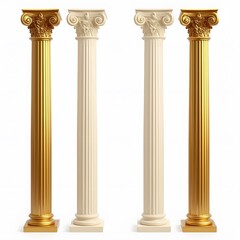 Fototapeta premium Golden Classical Columns Isolated on White Background