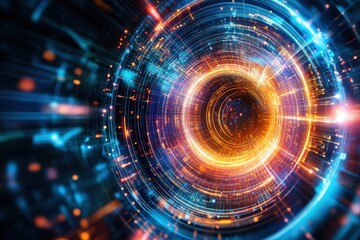 Obraz premium Quantum Computing Core Surrounded by Vibrant Data Pulses