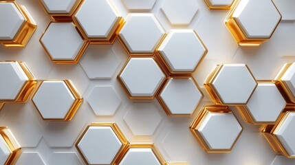 Digital hi-tech luxury: White and gold hexagonal background, sophisticated vector art