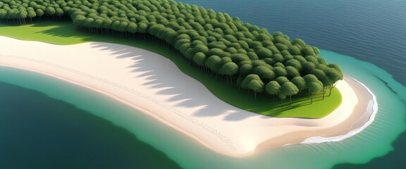 Obraz premium Serene island with lush forest and pristine beach in tranquil ocean scene