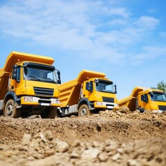 Obraz premium Investor looking at construction trucks on a plot, preparing for build