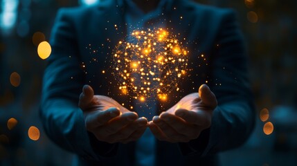 Business executive holding "AI" lightbulb, emphasizing the impact of artificial intelligence on future tech