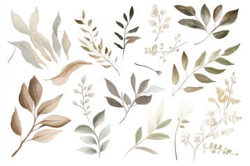 Fototapeta premium Elegant Watercolor Leaves Collection for Botanical Design and Decor