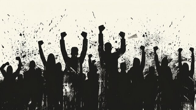 Silhouette of protesting people crowd background image, ai generated