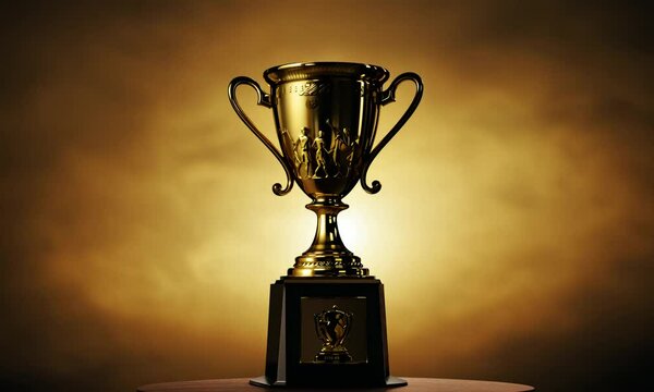 gold trophy cup, gold cup on the table