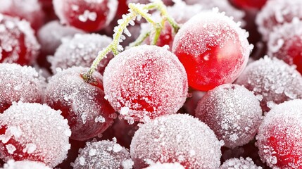   A stack of cherries in layers, first on ice, then covered in snow