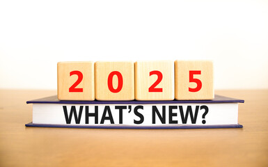 2023 what is new symbol. Concept words What is new 2025 on beautiful wooden blocks and book....