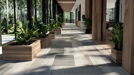 Fototapeta premium Modern Minimalistic Concrete Coworking Office room with Blank Walls, High Ceilings,and Mockup Frame