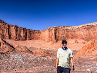 San Pedro de Atacama, Antofagasta Region, Chile - September 20, 2024: The Valley of the Moon Amphitheater is a large vertical wall formed by rock and salt. Its approximate height is 40 meters.