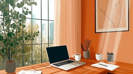 Fototapeta premium Modern Minimalistic Concrete Coworking Office room with Blank Walls, High Ceilings,and Mockup Frame