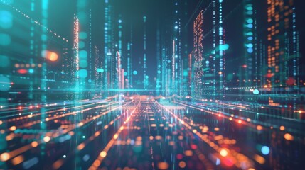 Obraz premium Colorful Digital Landscape with Flowing Data Streams