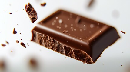   Close-up of chocolate on white surface with water droplets
