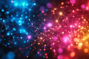 Colorful network graph, glowing nodes, abstract design, data visualization