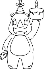 Rhino Birthday Candle Cake Animal Vector Graphic Art Illustration
