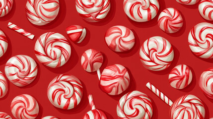 A seamless pattern of glossy 3D candies and striped lollipops on a pink backdrop, ideal for postcards, icons, posters, banners, web design, arts, and print applications such as packaging, fabrics, 