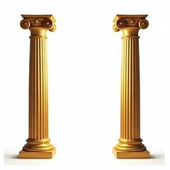 Obraz premium Pair of Golden Classical Columns Isolated on White Background