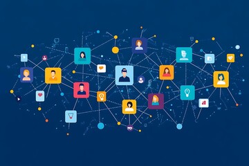 Social Media Connection Abstract Web of Profiles and Icons